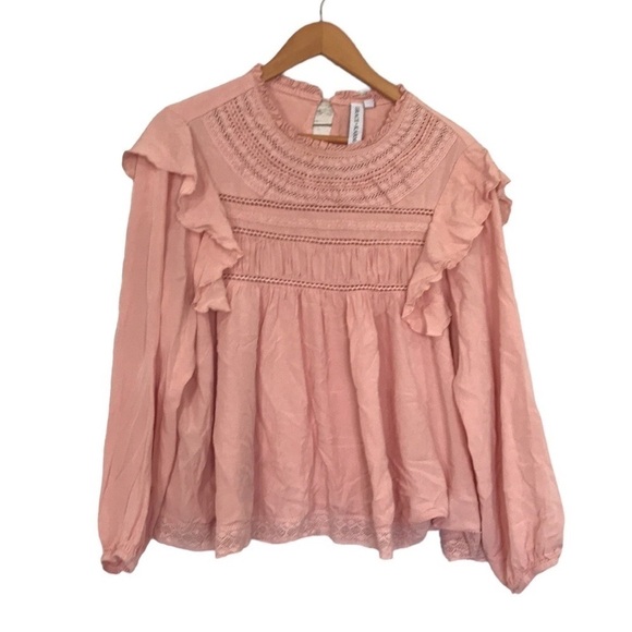 Grace + Karma ruffle crochet babydoll bohemian shirt size L loose fit pink - Picture 2 of 11